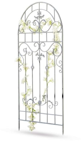 LOBERON Rankgitter Brac, mit Kunstvollen Ornamenten, mit Antiker Patina, Befestigung durch Erdspieße, Gartenzubehör, Rankhilfen, Eisen, antikgrau