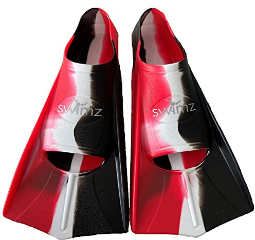 Swimz Silikon-Trainingsflossen mit kurzen Klingen, Schwarz/Weiß/Rot (UK 2–3 (Euro 35–36))