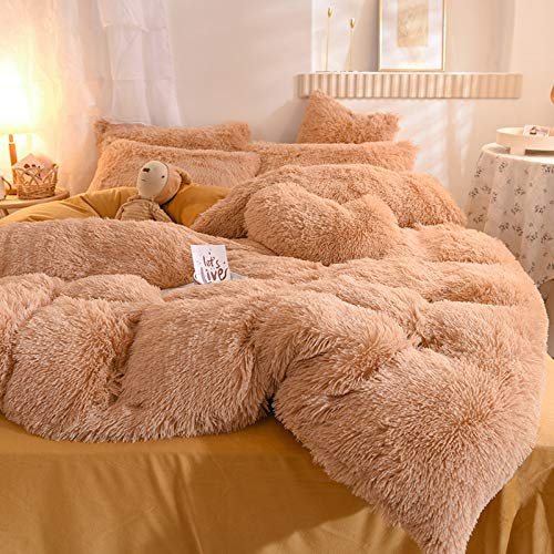 LGYKUMEG Duvet Cover, Plush Bedding, Winter Fluffy Warm Duvet Cover Fleece Fleece Long Hair Faux Fur Set With Zipper,camel,220 * 240cm