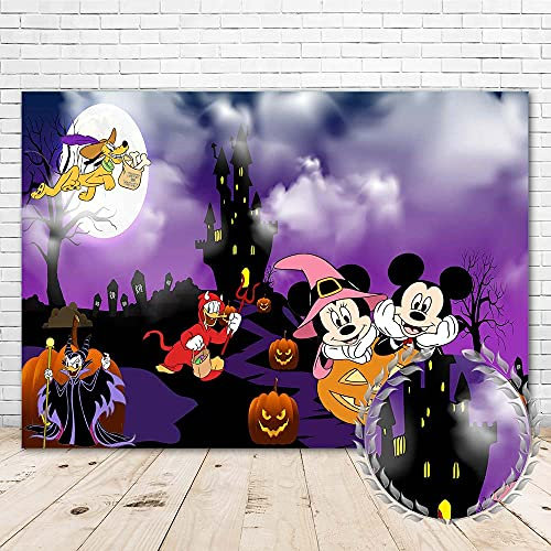 Baby Shower Backdrop Halloween Theme 7x5 Pumpkin Mickey and Minnie Mouse Backdrops Haunted House Background Mickey and His Friend Halloween Theme for Kids Birthday