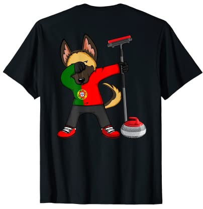 Dabbing German Shepherd Portugal Curling Fans Trikot Sport T-Shirt