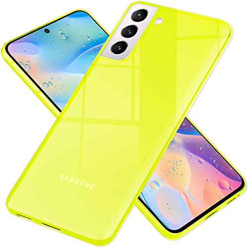 NALIA Neon Silikonhülle für Samsung Galaxy S21 FE - Knallige Signal-Farbe & Linsenschutz - Vibe (Transparentes Case) - Marke aus Berlin, Farbe:Gelb