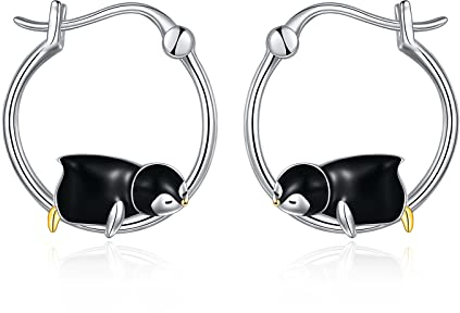 Pinguin-Ohrringe, Sterlingsilber, süße Pinguin-Creolen, Pinguin-Schmuck, Geschenke für Frauen, Tochter