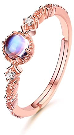 WLLDDDIU Herren Ringe 925 Silber,925 Sterling Silber Ring Retro Mode Blauer Mondstein Plattiert Roségold Zirkon Offene Verstellbare Ringe Schmuck Geschenke Für Jungen Mädchen Männer Frauen