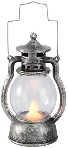 GANAZONO LED Camping Lantern LED Vintage Lantern Flickering Metal Lantern Battery Operated Lantern Antique Handheld Lantern for Garden Patio Deck (With Battery) Silver Retro Patio Hanging Light