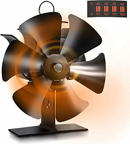 CACAR Kaminventilator, 6 Blätter Ofenventilator Ohne Strom, Leise Zirkulierende Ventilator für Holz-/Holzbrenner oder Kamin die Effizient Kraftstoff Spart (6 Flügel)