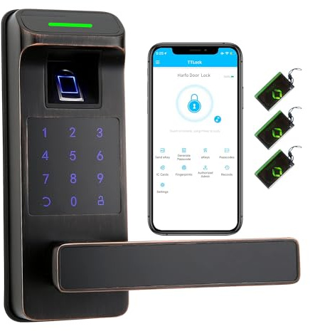 Harfo Smart Door Lock, Keyless Entry, Fingerprint, App Control, WiFi, Aged Bronze