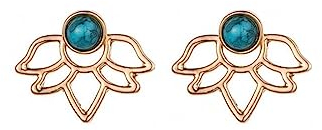 Dervivea Böhmen Türkis Lotus Ohr Jacke Ohrringe Hohl Blume Ohrringe Edelsteine Türkis Ohrstecker Gold Lotus Vorderseite Rückseite Ohrringe Schmuck für Frauen und Mädchen