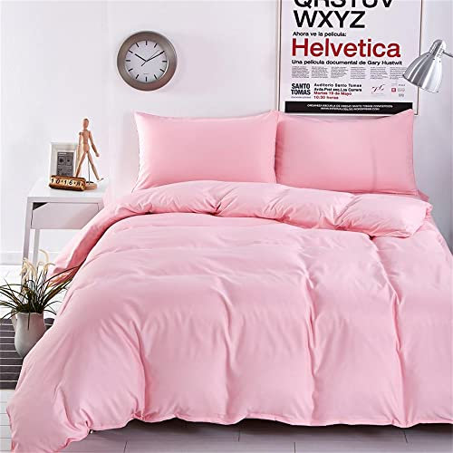 Treer Parure de lit 3 Pièces Ensemble de literie Microfibre de Sets de Housse de Couette imprimé avec 2 Taies d'oreiller Chambre Single King Size (140x200cm,Rose)