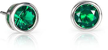 namana Solitär-Ohrstecker aus 925 Sterlingsilber für Damen und Mädchen mit smaragdgrünen Zirkonia-Steinen, Einzelstein-Ohrstecker aus 925 Sterling Silber mit grünen Steinen