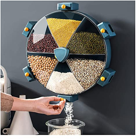 Distributeur de riz mural à 6 grilles, récipient de stockage de céréales rotatif, récipient à grains scellé, réservoir de stockage de cuisine domestique for céréales, riz, grain de café, distributeur