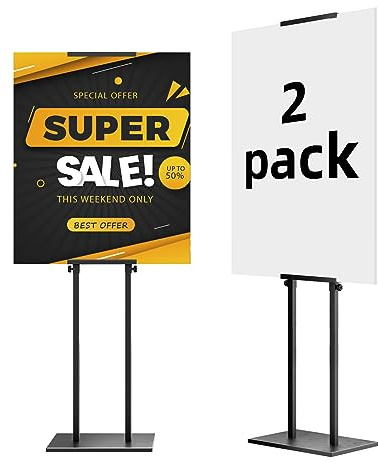 WHAUU 2Pack Sign Holder Display Stand,Heavy Duty Adjustable Pedestal Sign Stand Up to 75 inch,Double-Sided for Board & Foam,Sign Stand with Base,Fit Wedding,Restaurant,Business(Poster not Included)
