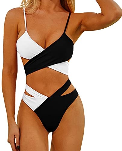 QWUVEDS Bikini Oberteil Triangel Einzeln Sexy zweifarbiger Split-Bikini-Hit-Badeanzug zum Schnüren Triangel Bikini