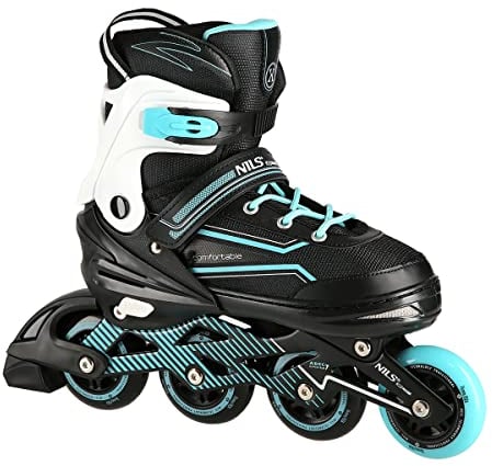 Nils Extreme Inline Skates Damen Inliner ABEC7 Verstellbare Inlineskates für Kinder (Schwarz-Türkis, 39-42), (NA1169A)
