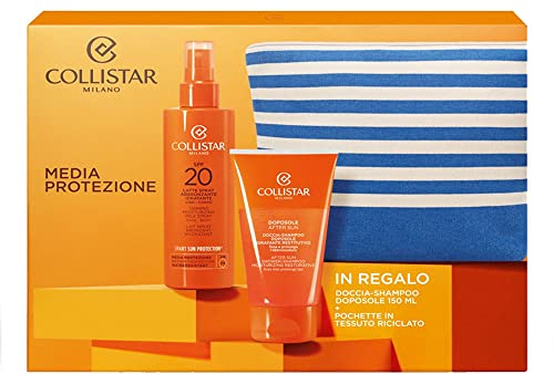 Collistar Cofanetto Solare Latte Spray Abbronzante Idratante Viso-Corpo SPF20 + in Regalo Doccia-Shampoo Doposole Idratante Restitutivo 150 ml + Pochette in tessuto 100% riciclato