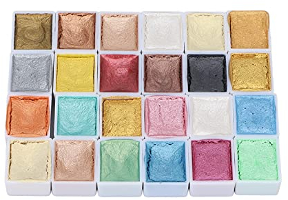 24 Pcs Peinture Aquarelle Métallisée Macaron Solide nacré Peinture Aquarelle pour Peinture Nail Art, 24 Pcs Peinture Aquarelle Métallique Macaron Solide nacré Peinture Aquarelle