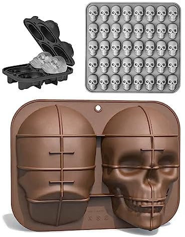 Silikonformen Set Totenkopf Pralinen, Eiswürfel & Backen - Motiv-Back & Eis-Form - Dekoration, Halloween, Karneval & Motto-Party - 3er Pack