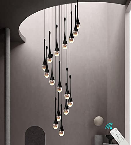 Verstellbare 120''/305 cm lange Regentropfen-Kristall-Anhänger-Kronleuchter, 16 Lichter, blasenschwarze Treppen-Kronleuchter, hohe Decken, Foyer-Eingangs-Kronleuchter, Loft-Deckenleuchten, LED, dimmb