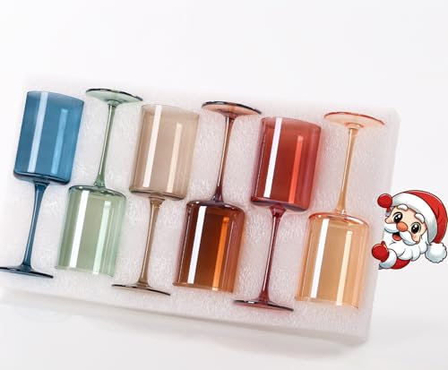 TrophyToast Set di 6 bicchieri da vino colorati eleganti personalizzati, bicchieri da vino quadrati senza piombo cristallo di alta qualità sano e sicuro, bicchieri da vino in cristallo soffiati a mano