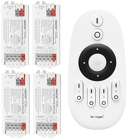 lighteu®, Milight Miboxer 2-in-1-LED-Streifen-Controller (WiFi + 2,4 G), zweiweiß und einfarbig, Tuya Smart Amazon Alexa und Google Home-Sprachsteuerung Bluetooth 4.2, 4x E2-WR + FUT007
