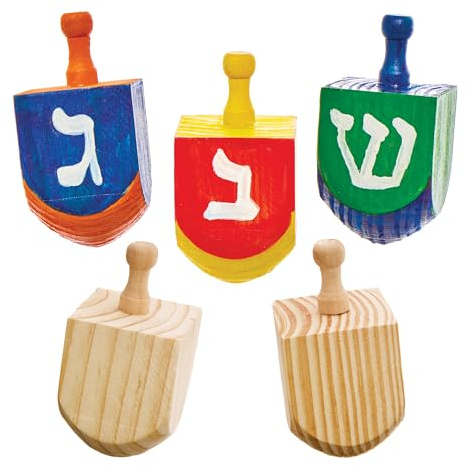 Baker Ross FX939 Holz-Dreidels - Packung mit 5, Religiöse Erziehungs-Kunsthandwerkssets für Kinder, Mittel