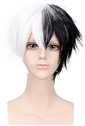 OXOAMP Perruques Perruque Noire et Blanche Masculine for Monokuma, Anime Courte Perruque Noire et Blanche de Cosplay Perruque for la fête Quotidienne Concert