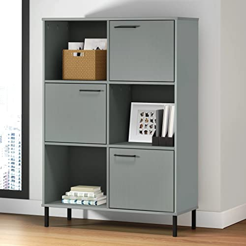 ZQQLVOO Raumteiler Regal Bücherregal Wand StandregalBücherregal Oslo mit Metallbeinen Grau 90x35x128,5cm Massivholz Geeignet für Schlafzimmer, Büro und Wohnzimmer
