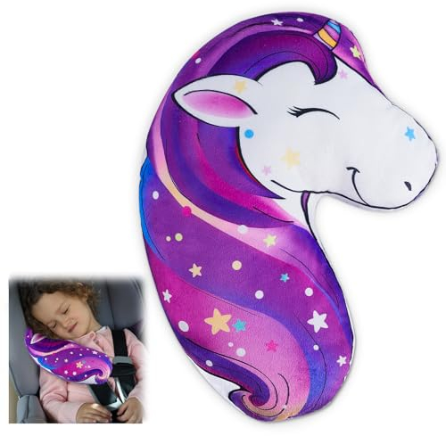 MHJY Gurtpolster Auto Kinder Gurtschutz Einhorn Schlafkissen Gurtkissen Autogurt Polster Schulterpolster Sicherheitsgurt Kissen Nackenstütze Kopfstütze Pad für Reisen Mädchen Jungen