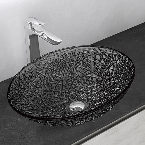 Mai & Mai Lavabo à Poser en Verre Lave-Mains Vasque Ovale à Poser Lavabo Gris pour Salle de Bain WC d'Invités 50,5x36x15,5 cm Min05