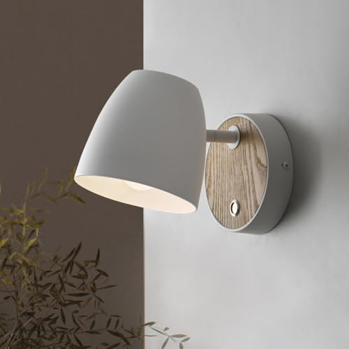 ouglres Wandlampe Weiß mit Schalter,Holz Wandleuchte Vintage E27,Aluminium Schirm Drehbar,Modern Innen Wandlampe Rund,Bettlampe Für Schlafzimmer Bett,Wohnzimmer,Flur,Treppen,Badezimmer,1Pack