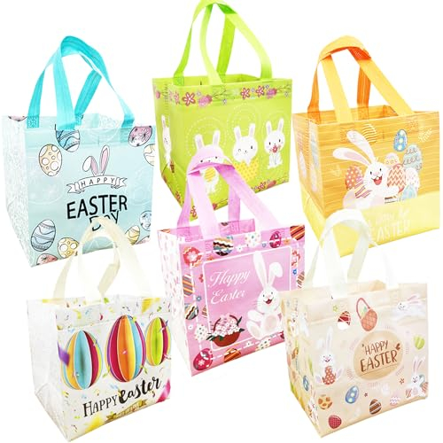 6pcs Panier de Paques, Sacs de Chasse aux œufs de Pâques avec Poignées, Sacs de Friandises de Pâques, Panier Paques Enfant pour la Chasse aux œufs de Pâques, Les Fêtes, Les Cadeaux