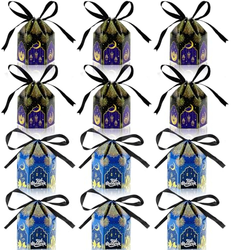 12stk Eid Mubarak Box, Ramadan Mubarak Geschenkboxen Kleine Goodie-Geschenkboxen Muslimische Süßigkeiten-Leckerei-Boxen für Ramadan-Festival-Partyzubehör Eid-Dekoration(2 Stile)