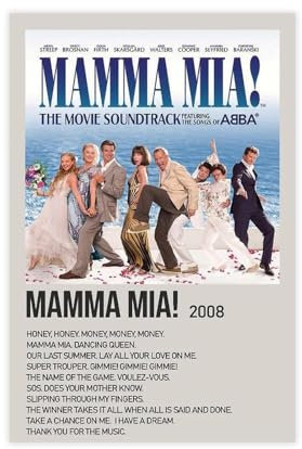 Filmposter Mamma Mia!, Vintage-Leinwandposter, Schlafzimmer-Dekor, Sportlandschaft, Büro, Raumdekoration, Geschenk, ungerahmt, 30 x 45 cm
