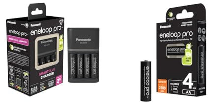 Panasonic eneloop SmartPlus charger | for 1-4 AA/AAA Ni-MH batteries, with 4 LED indicators & Panasonic eneloop pro AA/Mignon rechargeable battery, 4-pack, min. 2500 mAh, 500-charge cycle life