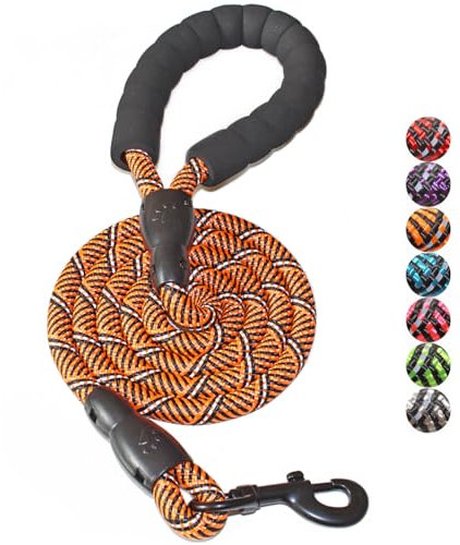 BAAPET Hundeleine mit bequemem, gepolstertem Griff und stark reflektierenden Fäden, für kleine, mittelgroße und große Hunde, 1,5 m, Schwarz / Orange