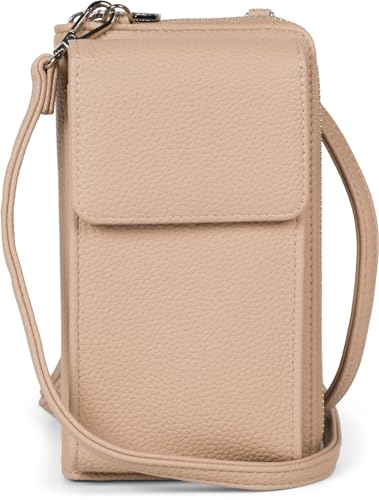 styleBREAKER Damen Mini Bag Geldbörse mit Handy Fach und RFID Schutz, Umhängetasche, Handytasche, Crossbag 02012362, Farbe:Cappuccino-Braun