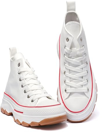 Nexsus Plus Ladies Women Chunky Sole Lace Up High Top Canvas Casual Trainers Sneakers Walking Gym Shoes Size UK3-9