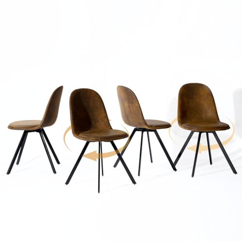 Homy Casa Esszimmerstühle, Stoff, Drehstuhl mit gepolsterter Sitzfläche, für Wohnzimmer, Küche, 4 Stück, schwarze Metallbeine, Braun