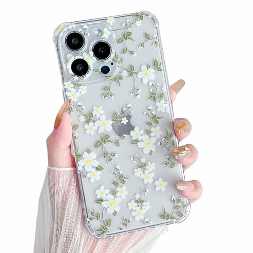 ZTOFERA Case for iPhone 16 Pro, Transparent Clear Soft TPU Case with Flower Pattern, Ultra Slim Anti-scratch Silicone Gel Protective Bumper Cover for iPhone 16 Pro (6.3) - Big White Flower