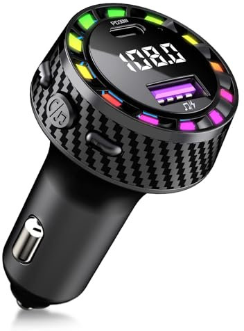 PRMHOOT Bluetooth 5.3 Adapter Auto, 30W PD FM Transmitter Freisprecheinrichtung Car Unterstützt U-Disk, 7 Farben Umgebungslicht