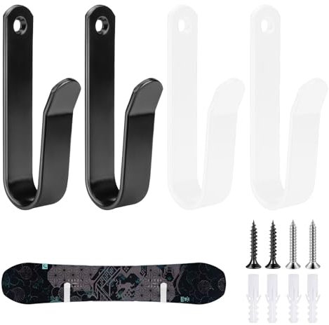 4 Pezzi Supporto da Parete per Snowboard Orizzontale Porta Sci da Muro per Skateboard con Viti di Fissaggio per Snowboard, Sci, Longboard, Skateboard