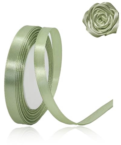 Nastro di raso verde salvia da 10 mm per decorazioni per feste di Natale, 23 metri, per confezioni regalo, artigianato, feste di nozze, fiocchi per capelli, bouquet floreali, anniversari, baby shower