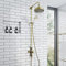 ENKI, Downton, SH0630, Shower Set with 2 Shower Head Outlets, Triple Thermostatic Shower Valve, Antique Brass Shower Tap Attachment for Bathrooms Showers