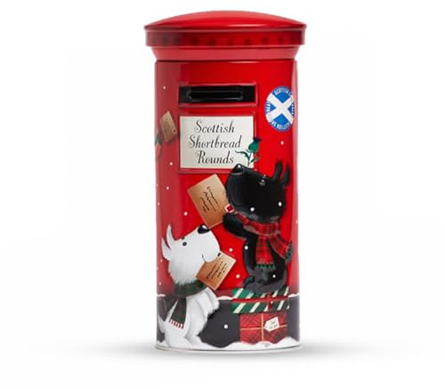 Fizporium Vintage Post Box Biscuit Tin | Scottish Shortbread Christmas Cookies | Festive British Novelty Gift for Kids & Adults | Assorted Shortbread Biscuits in Collectible Tin for Secret Santa
