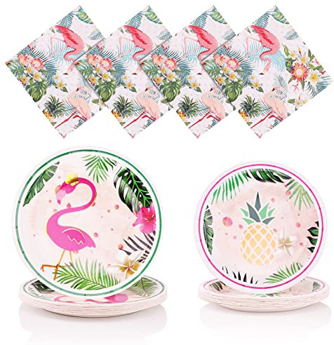 LDBKLGHJ Ensemble de vaisselle pour fête tropicale jetable - Assiette jetable pour anniversaire avec décoration anniversaire tropical - Un ensemble de 60 pièces