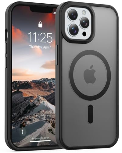 Onestyle Magnetic iPhone 13 pro hülle (MagSafe Compatible) (12ft Military Grade Drop Protection) Slim Translucent Frosted Shockproof Phone hülle, Schwarz