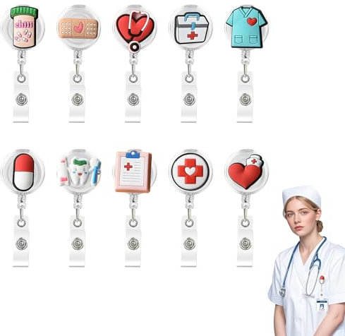 10 Pièces Porte Badge Infirmiere Porte Badge Enrouleur, Badge Infirmiere avec Clip Rétractable, Nurse Badge Accessories, Docteur Badge Porte-Bobine, Objet pr Infirmiere, Cadeaux pour Infirmières