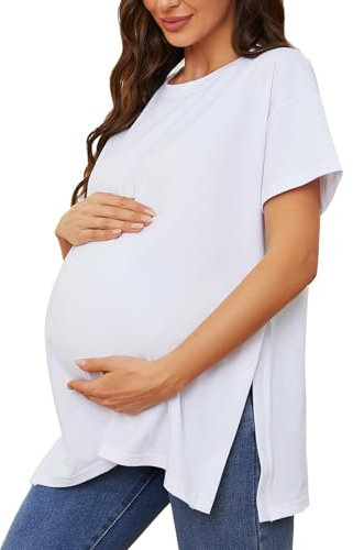 Love2Mi T-shirt de grossesse à manches courtes pour femme, Blanc., XL