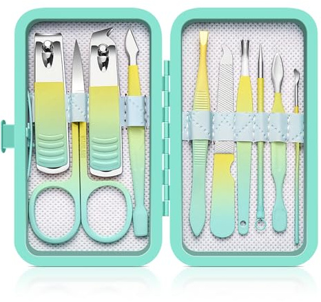 UNUSVERUM Manicure Set 10PCS Professional Nail Care Kit, Stainless Steel Pedicure Care Tools with Travel Case, Nail Clipper Set Gift for Women Wife Parents