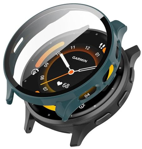 KANOYO Hülle Kompatibel mit Garmin Venu 3 Schutzhülle,Integriertes PC + Glasmaterial,Ultradünne HD Hartglas Glas,Kratzfest,Vollständiger Schutz Case (Tiefgrün)